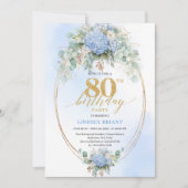 Invitation Sophisticated Dusty Blue Botanical 80th Birthday  (Devant)