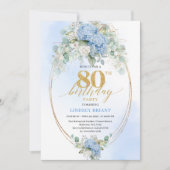 Invitation Sophisticated Dusty Blue Floral 80th Birthday Chic (Devant)