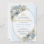 Invitation Sophisticated Dusty Blue Gold Greenery Quince  (Devant)
