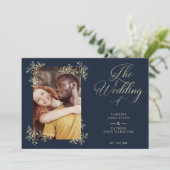 Invitation Sophisticated Elegant Flourish Navy Photo Wedding (Debout devant)