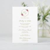 Invitation Sophisticated Elegant Pink Floral Wedding Wreath (Debout devant)