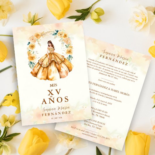 Invitation Sophisticated Floral Garland Spanish Photo Mis XV
