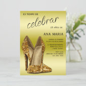 Invitation Sophisticated Gold Spanish Feminine Birthday  (Debout devant)