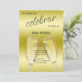 Invitation Sophisticated Gold Spanish Feminine Birthday  (Debout devant)