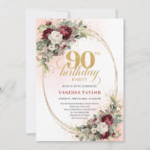 Invitation Sophisticated Marsala Peonies Gold 90th Birthday  (Devant)