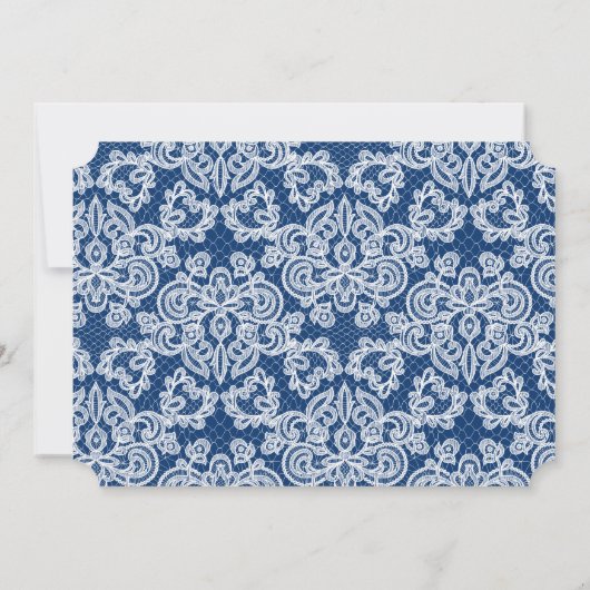 Invitation Sophisticated Navy Blue and White Lace Script (Dos)