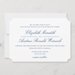 Invitation Sophisticated Navy Blue and White Lace Script