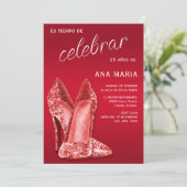 Invitation Sophisticated Red Spanish Feminine Birthday  (Debout devant)