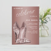 Invitation Sophisticated Rose Gold Spanish Feminine Birthday  (Debout devant)