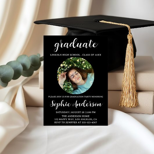 Invitation Sophisticated Script Graduation Party with Photo