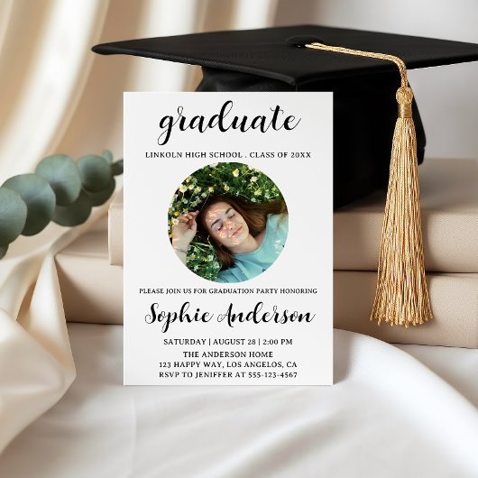 Invitation Sophisticated Script Graduation Party with Photo