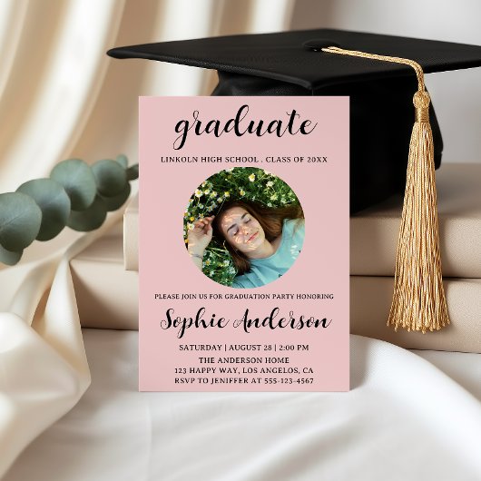 Invitation Sophisticated Script Graduation Party with Photo