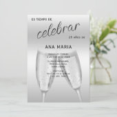 Invitation Sophisticated Silver Spanish Feminine Birthday  (Debout devant)