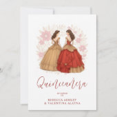 Invitation Sophisticated Spanish Red & Gold Quinceañera Twins (Devant)