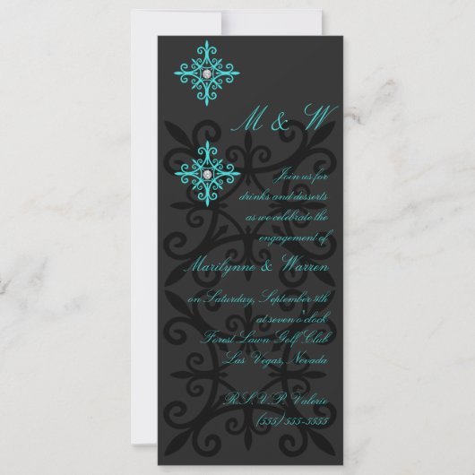 Invitation Sophistiqué Black and Aqua Engagement Party (Devant)