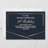 Invitation Sophistiqué Blue Gold 21e fête d'anniversaire (Devant)