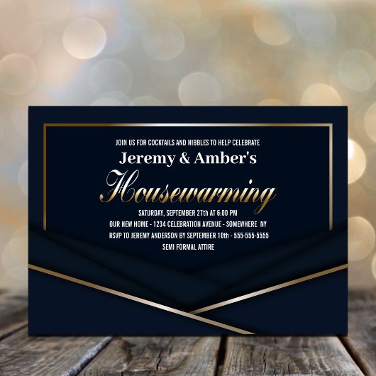 Invitation Sophistiqué Blue Gold House Party
