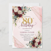Invitation Sophistiqué Boho Maroon Gold Roses 80e anniversair (Devant)
