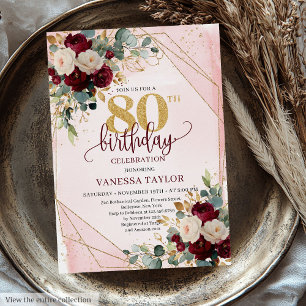 Invitation Sophistiqué Boho Maroon Gold Roses 80e anniversair