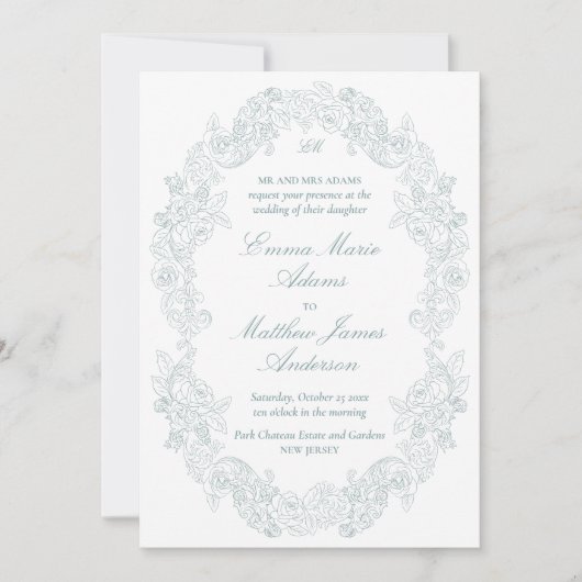 Invitation Sophistiqué Classic Script Dusty Blue Mariage (Devant)