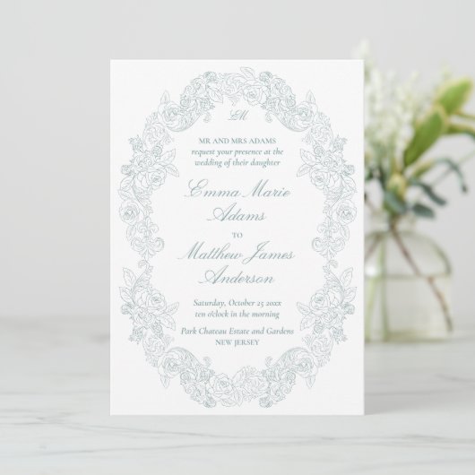 Invitation Sophistiqué Classic Script Dusty Blue Mariage (Debout devant)