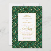 Invitation Sophistiqué Emerald Green Gold Foliage Mariage (Devant)
