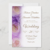 Invitation Sophistiqué Mariage Floral d'or violet (Devant)