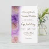Invitation Sophistiqué Mariage Floral d'or violet (Debout devant)
