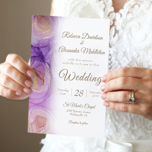 Invitation Sophistiqué Mariage Floral d'or violet