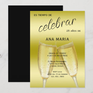 Invitation Sophistiqué Or Anniversaire Féminin Espagnol 