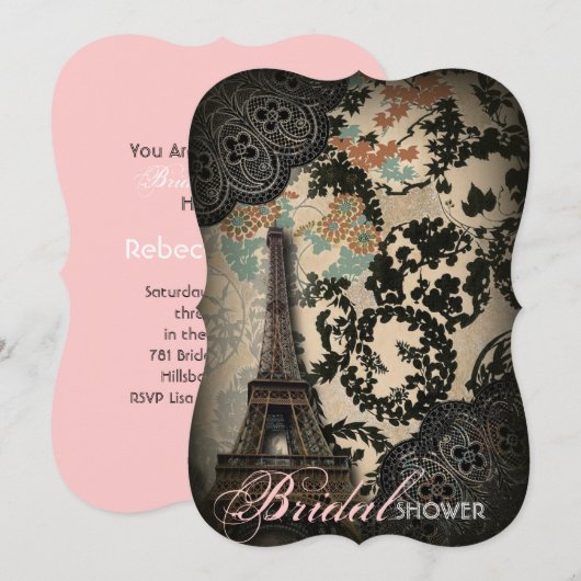Invitation Sophistiqué Paris Lace douche nuptiale vintage (Devant / Derrière)
