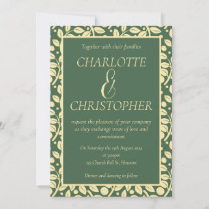 Invitation Sophistiqué Sage Green Motif feuille crème