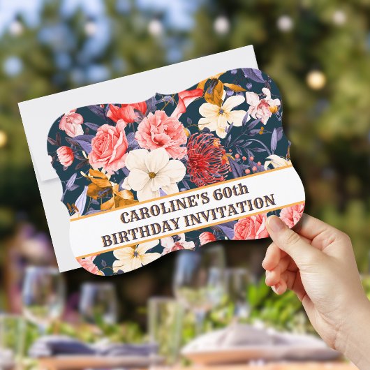 Invitation sophistiquée Boho Floral 60e anniversai