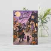 Invitation Sorcier adorable & Fête de Halloween de chat noir (Debout devant)