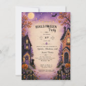 Invitation Sorcier adorable & Fête de Halloween de chat noir (Dos)