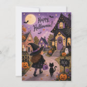 Invitation Sorcier adorable & Fête de Halloween de chat noir (Devant)