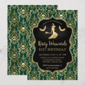 Invitation Sorcier de l'or vert et crânes Damassé 21e anniver (Devant / Derrière)