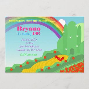 Invitation Sorcier d'OZ Emeraude Ville Pantoufles Fête d'anni