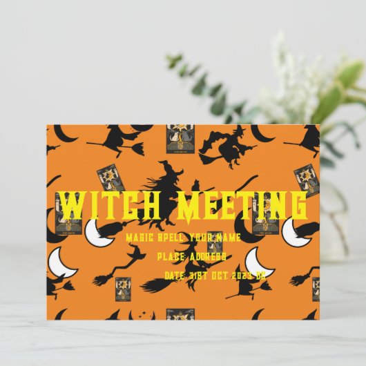 Invitation sorcière assistant chatte lune bloomstick (Debout devant)