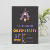 Invitation Sorcière avec citrouille d'Halloween noire (Debout devant)