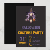 Invitation Sorcière avec citrouille d'Halloween noire (Devant / Derrière)
