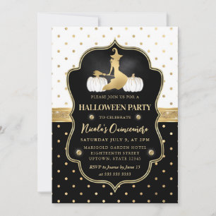 Invitation Sorcière avec pois noirs et blancs Quinceanera