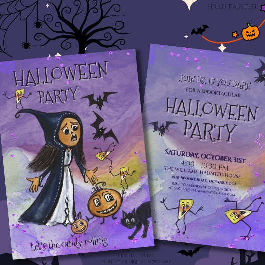 Invitation Sorcière Caprice, Citrouille et Maïs d'Halloween F