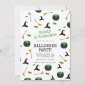 Invitation Sorcière Casquette Broom Caldron Green Halloween P (Devant)