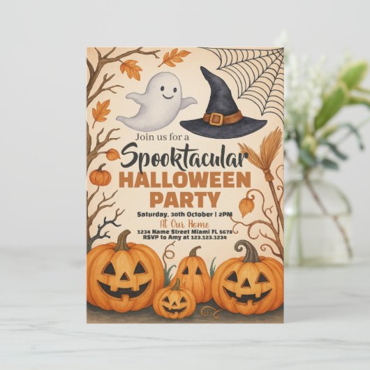 Invitation Sorcière Casquette & Cauldron (Debout devant)