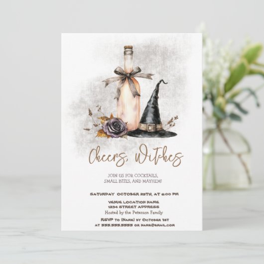 Invitation Sorcière Casquette Fleur de vin Halloween Fête Inv (Debout devant)