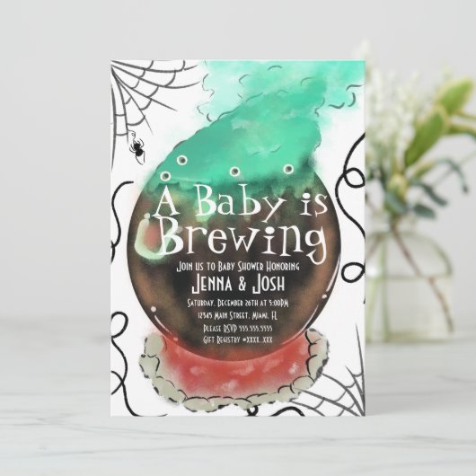 Invitation Sorcière Cauldron Éffrayant Baby shower de brouill (Debout devant)