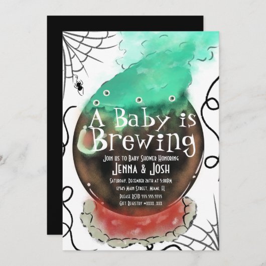 Invitation Sorcière Cauldron Éffrayant Baby shower de brouill (Devant / Derrière)