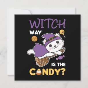 Invitation Sorcière Chat Chat Quelle Voie Est Le Bonbon Joyeu