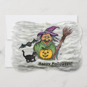 Invitation Sorcière, Chat, Chauve-souris et Citrouille, Joyeu